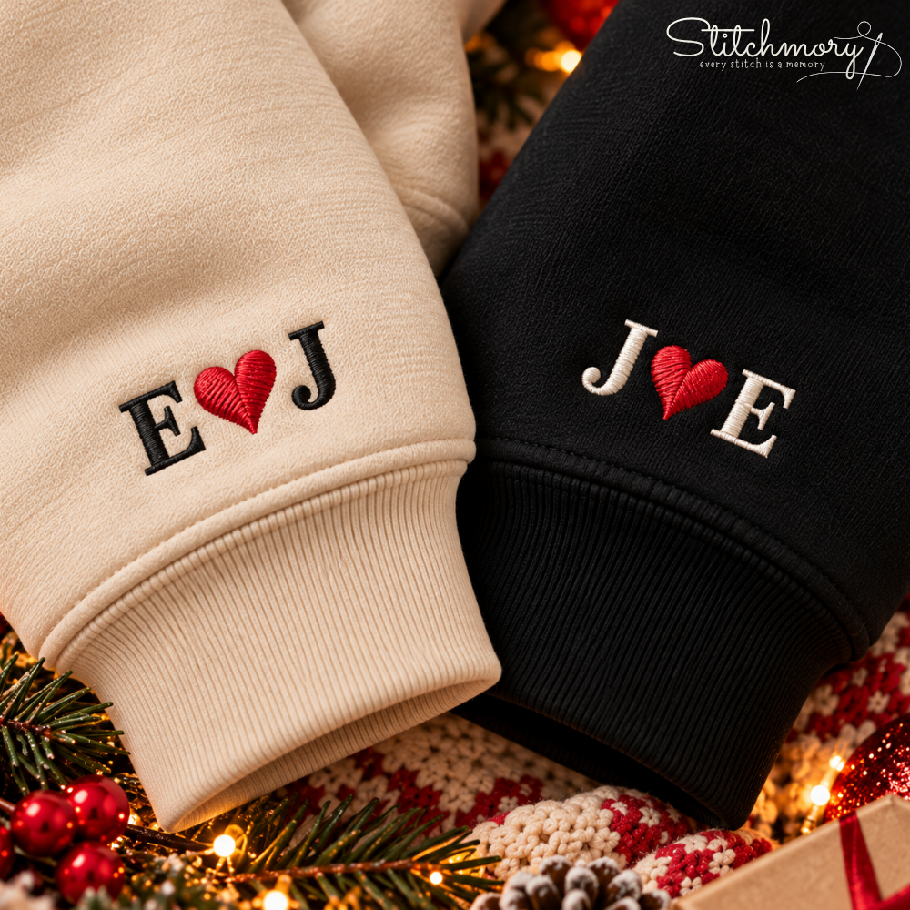 Personalized Tied Together This Christmas Embroidered Sweatshirt – Custom Couple Photo Portrait
