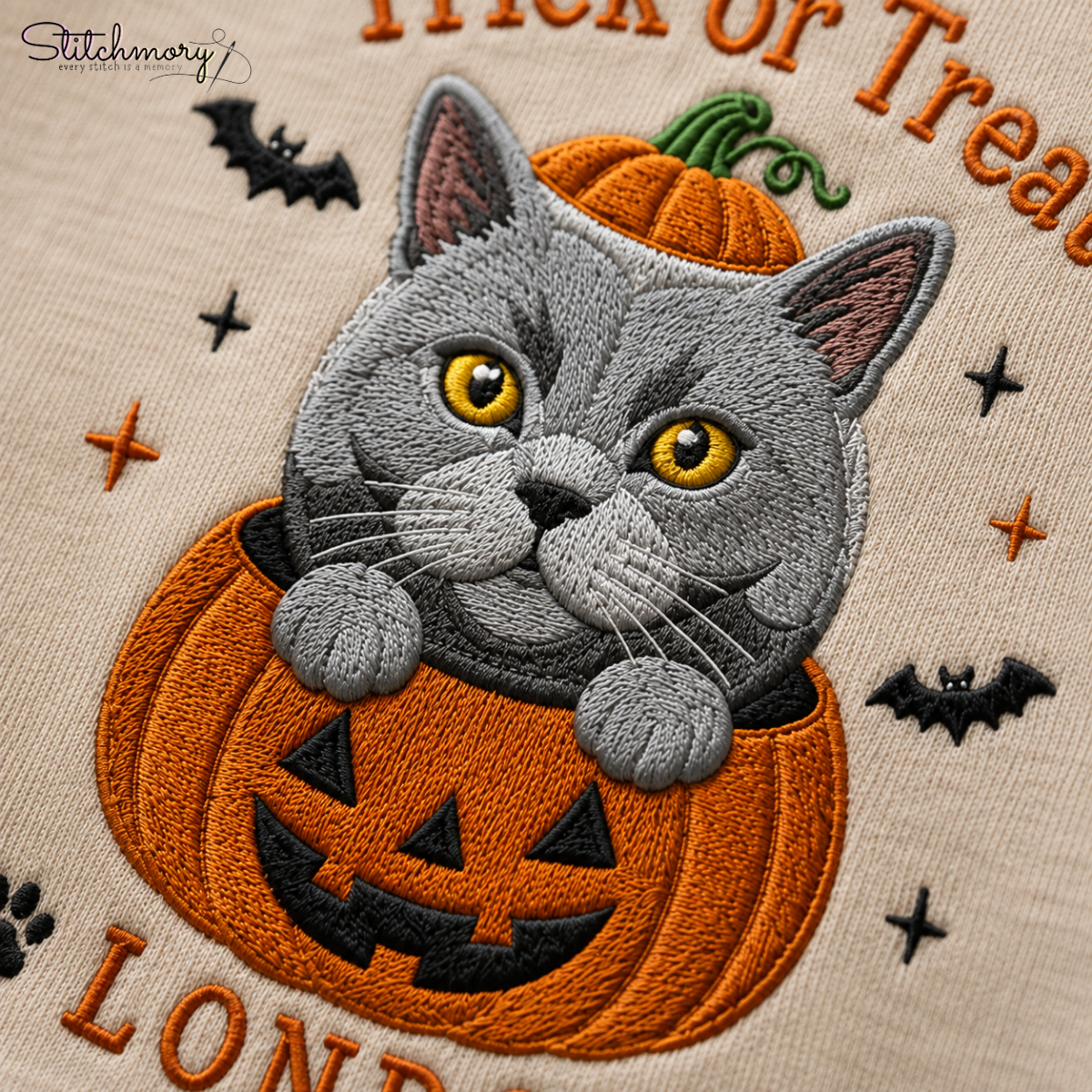 Personalized Trick or Treat Pet Embroidered Sweatshirt, Custom Halloween Pet Pumpkin Sweatshirt with Name
