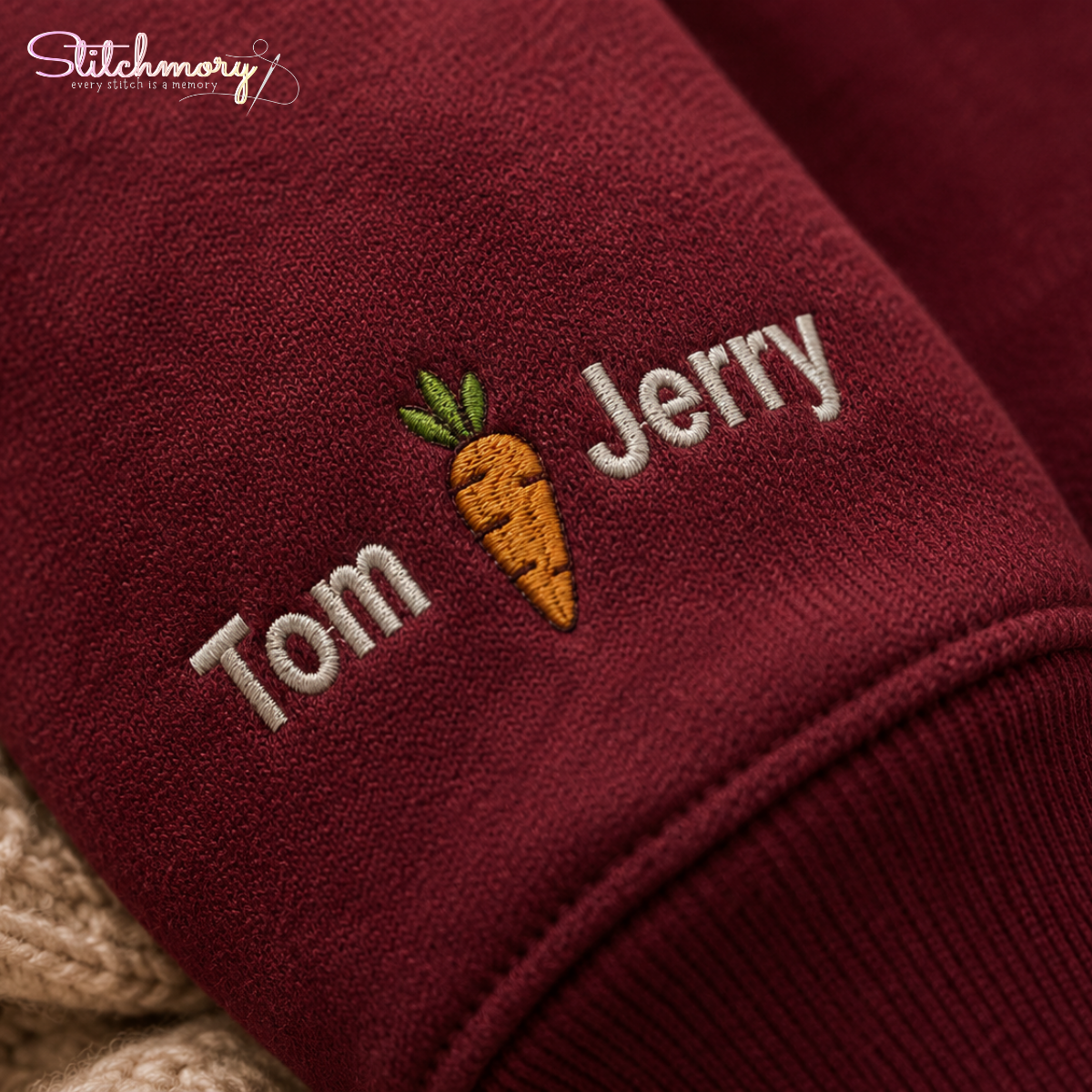Personalized Two Bunny Hoodie – Custom Rabbit Portrait Embroidery with Carrot Name Sleeve