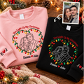 Personalized You Light Up My Christmas Embroidered Sweatshirt – Custom Couple Photo Sweatshirt