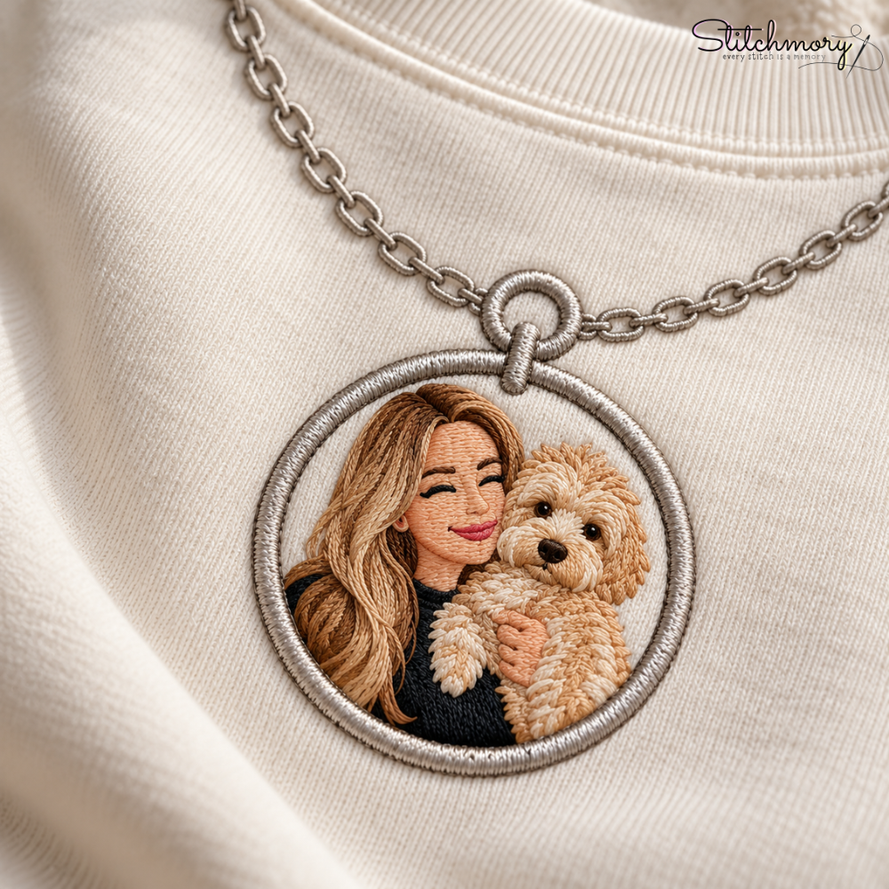 Personalized You & Your Pet Photo Necklace Embroidered Sweatshirt, Gifts For Pet Lovers