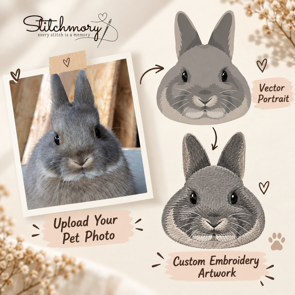 Personalized Rabbit Embroidered Sweatshirt – Custom Bunny Portrait Crewneck with Name