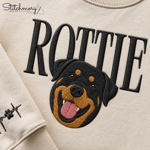 Personalized Rottweiler Portrait Sweatshirt, Custom Dog Embroidered Sweatshirt