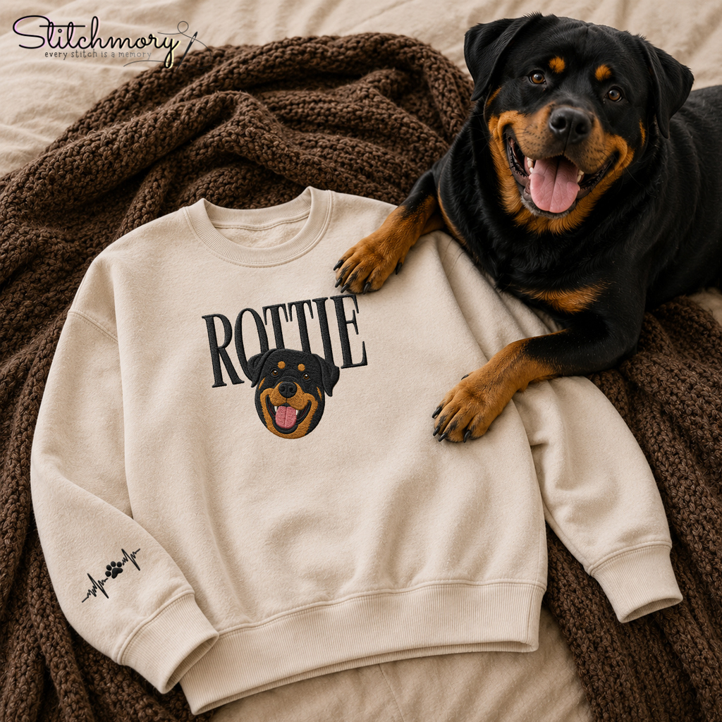 Personalized Rottweiler Portrait Sweatshirt, Custom Dog Embroidered Sweatshirt