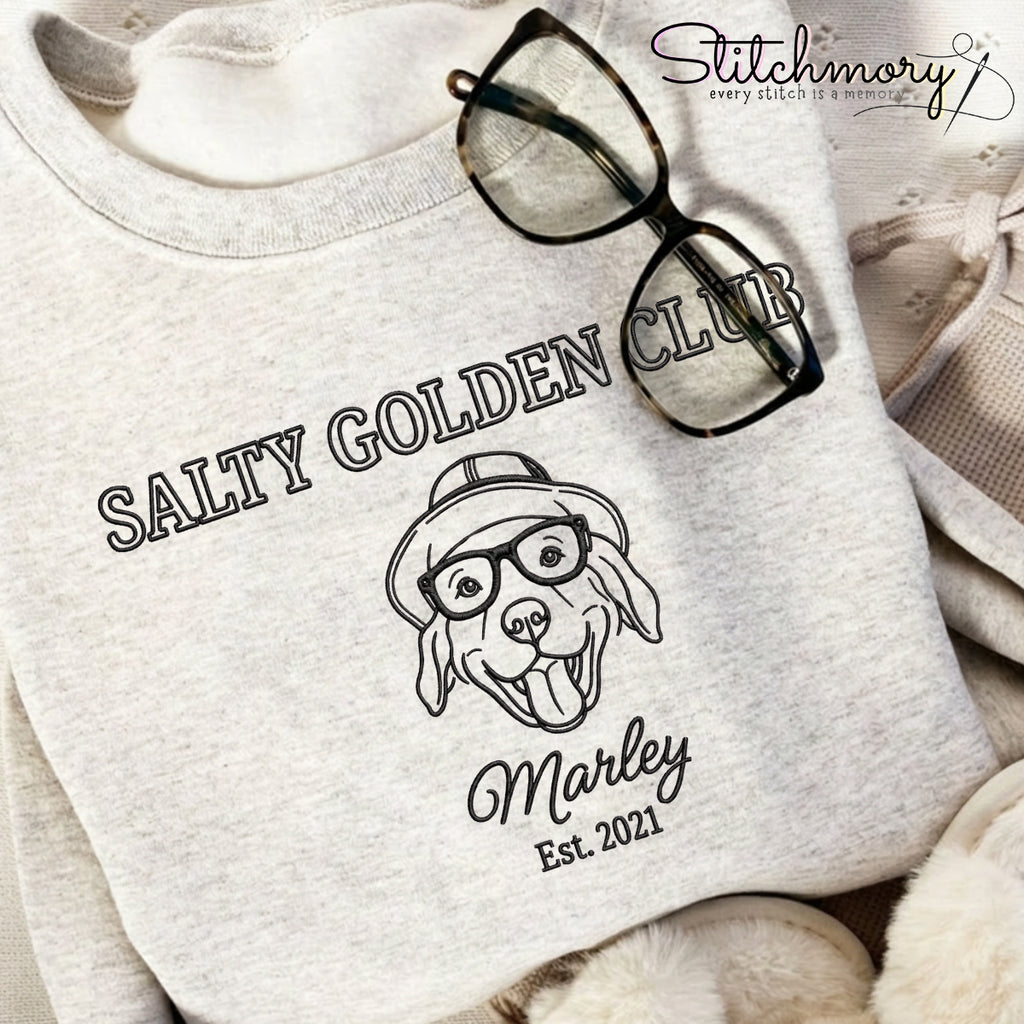 Salty Golden Club Custom Golden Retriever Embroidered Sweatshirt, Personalized Dog Sweatshirt