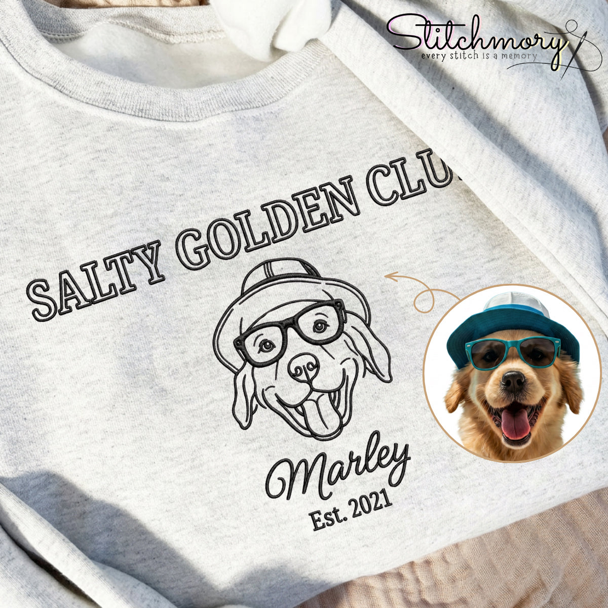 Salty Golden Club Custom Golden Retriever Embroidered Sweatshirt, Personalized Dog Sweatshirt