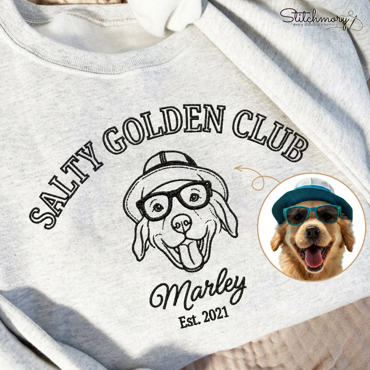 Salty Dog Club Custom Golden Retriever Embroidered Sweatshirt, Personalized Dog Sweatshirt