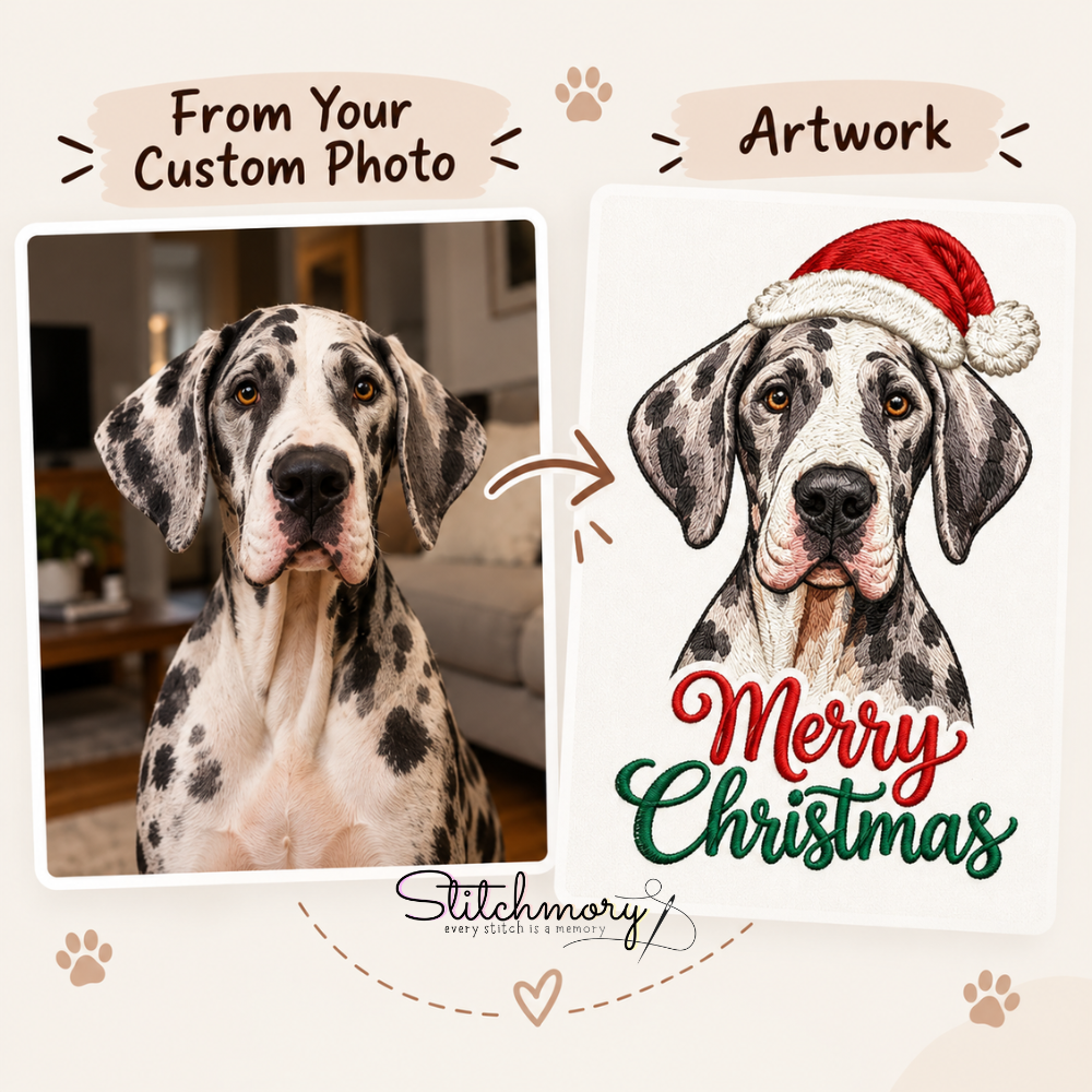 Custom Pet Portrait Merry Christmas Embroidered Sweatshirt with Name, Gifts For Pet Lovers