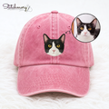 Custom Tuxedo Cat Embroidered Washed Cap – Personalized Pet Portrait Cap