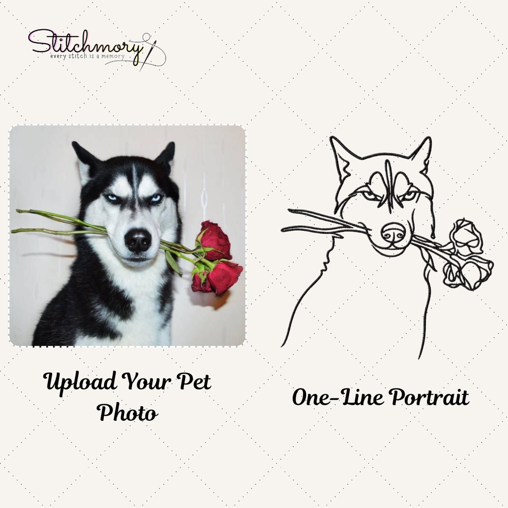 Custom Husky Minimal Outline Embroidered Sweatshirt, Personalized Dog Portrait Gift
