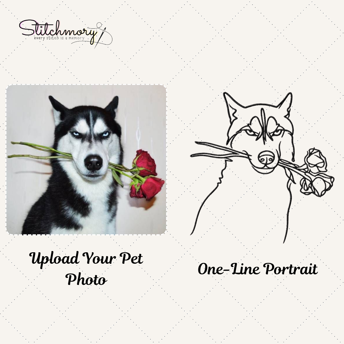 Custom Husky Minimal Outline Embroidered Sweatshirt, Personalized Dog Portrait Gift